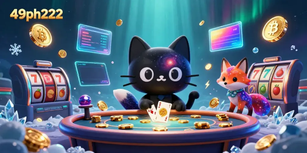 Win big with 49ph222 at the cosmic casino featuring playful characters and vibrant game elements.