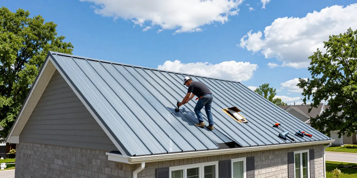 Newly installed steel roofing Ontario on a residential home with a professional roofer ensuring quality